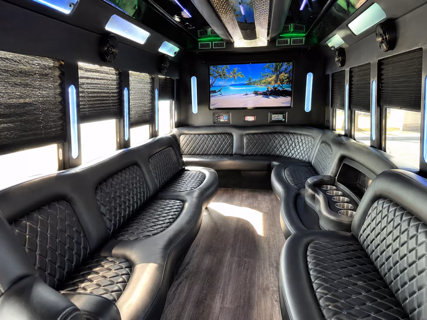 Passenger watching the Spokane Valley scenery during a regional party bus road trip