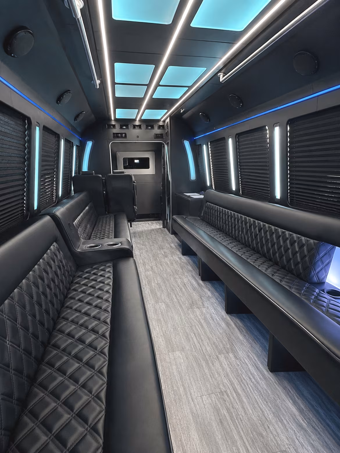 Passenger seating aboard a party bus rental serving Spokane Valley