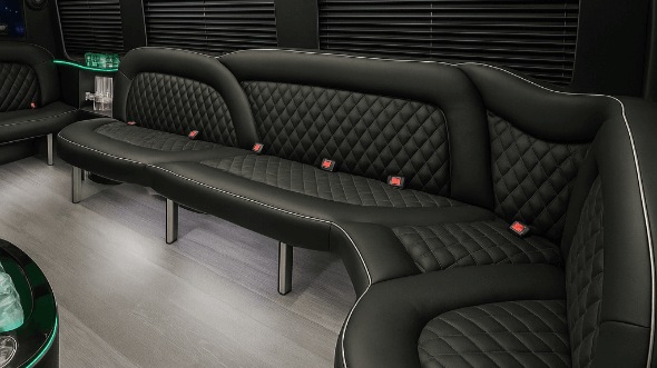 Interior of Charter Bus Company Kent's 14 Passenger Sprinter Limousine in Kent