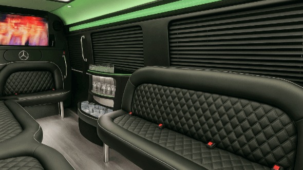 Interior of Spokane Valley Party Bus Company's 14 Passenger Sprinter Limousine in Spokane Valley