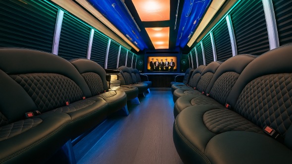 Interior of Charter Bus Company Tacoma's 20 Passenger Party Bus in Tacoma