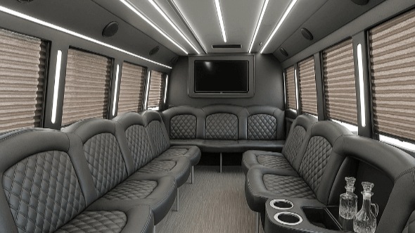 Interior of Charter Bus Company Coeur d'Alene's 50 Passenger Party Bus in Coeur d'Alene