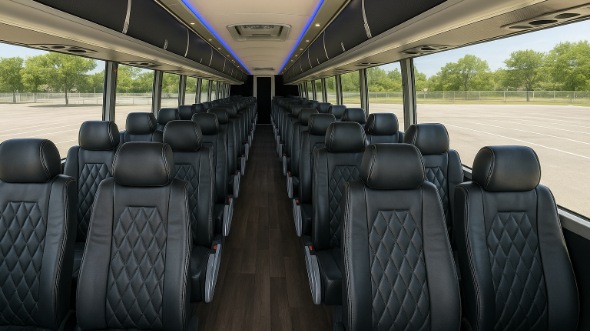Interior of Charter Bus Company Spokane Valley's 51 Passenger Charter Bus in Spokane Valley