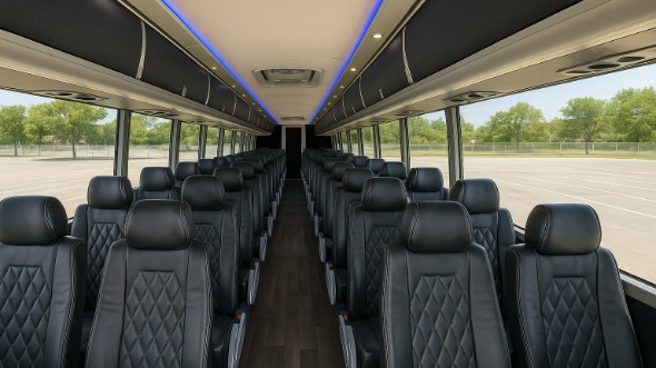 Interior of Charter Bus Company Spokane Valley's 54 Passenger Charter Bus in Spokane Valley