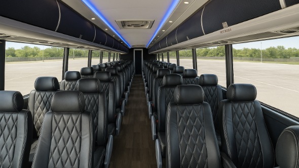 Interior of Charter Bus Company Spokane Valley's 55 Passenger Charter Bus in Spokane Valley