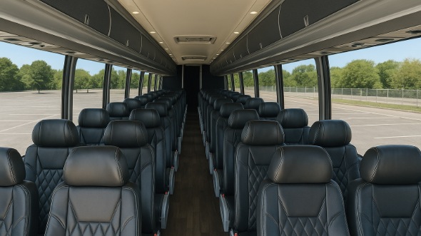Interior of Charter Bus Company Spokane Valley's 56 Passenger Charter Bus in Spokane Valley